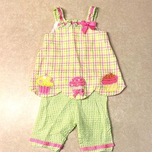 Bonnie Baby 6-9 months pink, green, yellow seersucker 2 piece outfit.